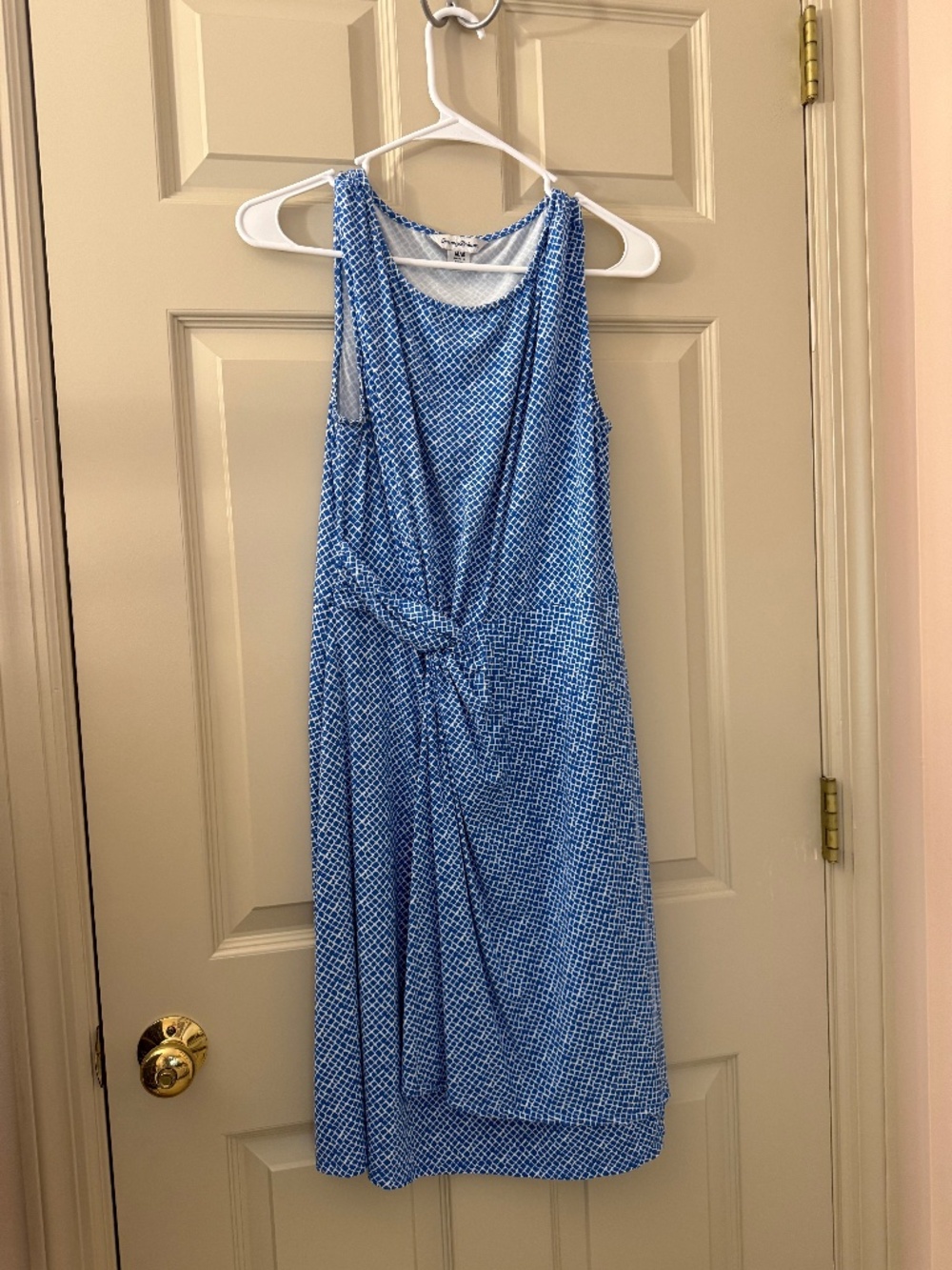 Tommy Bahama Blue White Print Twist Front Sleeveless Dress M